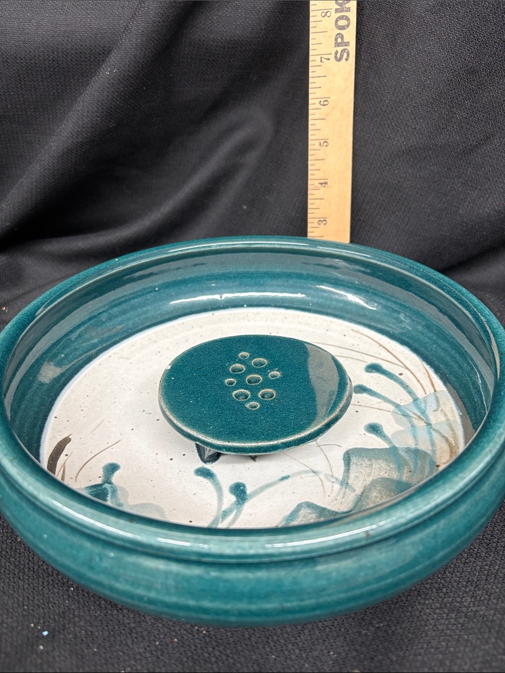 Handcrafted Teal Ceramic ikebana bowl vase - Picture 5 of 5